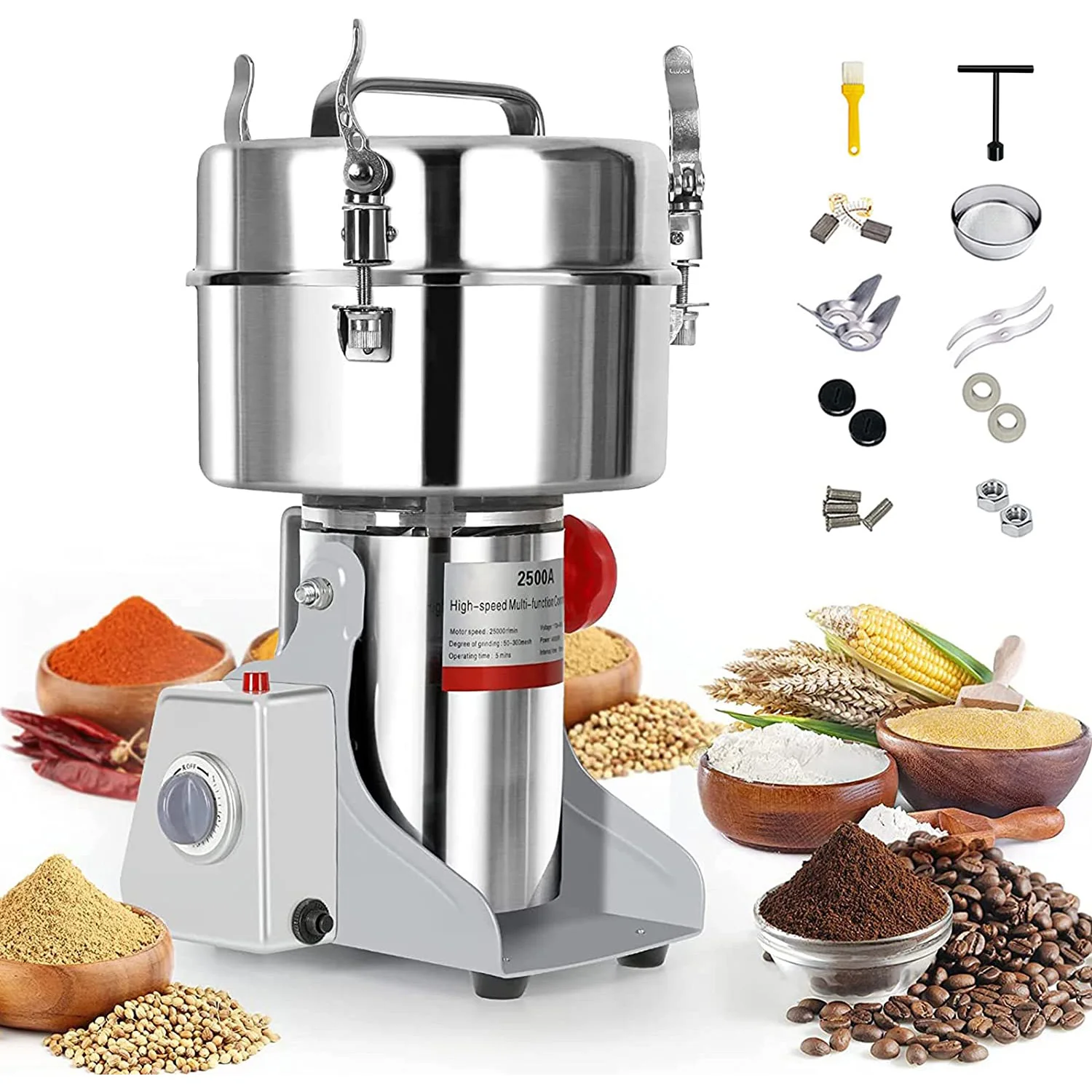 2500g Commercial Spice Grinder Electric Grain Grinder Mill Grinding Machine for Dry Grains Spices Coffee Flour Mill Pulverizer nostalgic pepper coffee salt spice grinder mill 4 3 11 cm