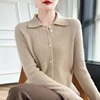 New women's sweaters in autumn and winter 100% merino wool POLO neck thick pullover cardigan fashion luxury solid color long sle 1