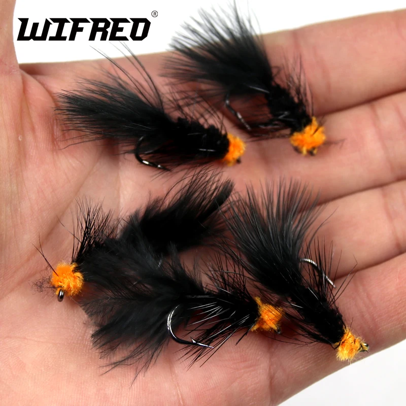 Wifreo 10 Pz #6 Pesca A Mosca Insetto Esca Arancione Uovo Succhiare Leech Woolly Streamer Fly Artificiale Ninfa Nero Marabou Flashabou