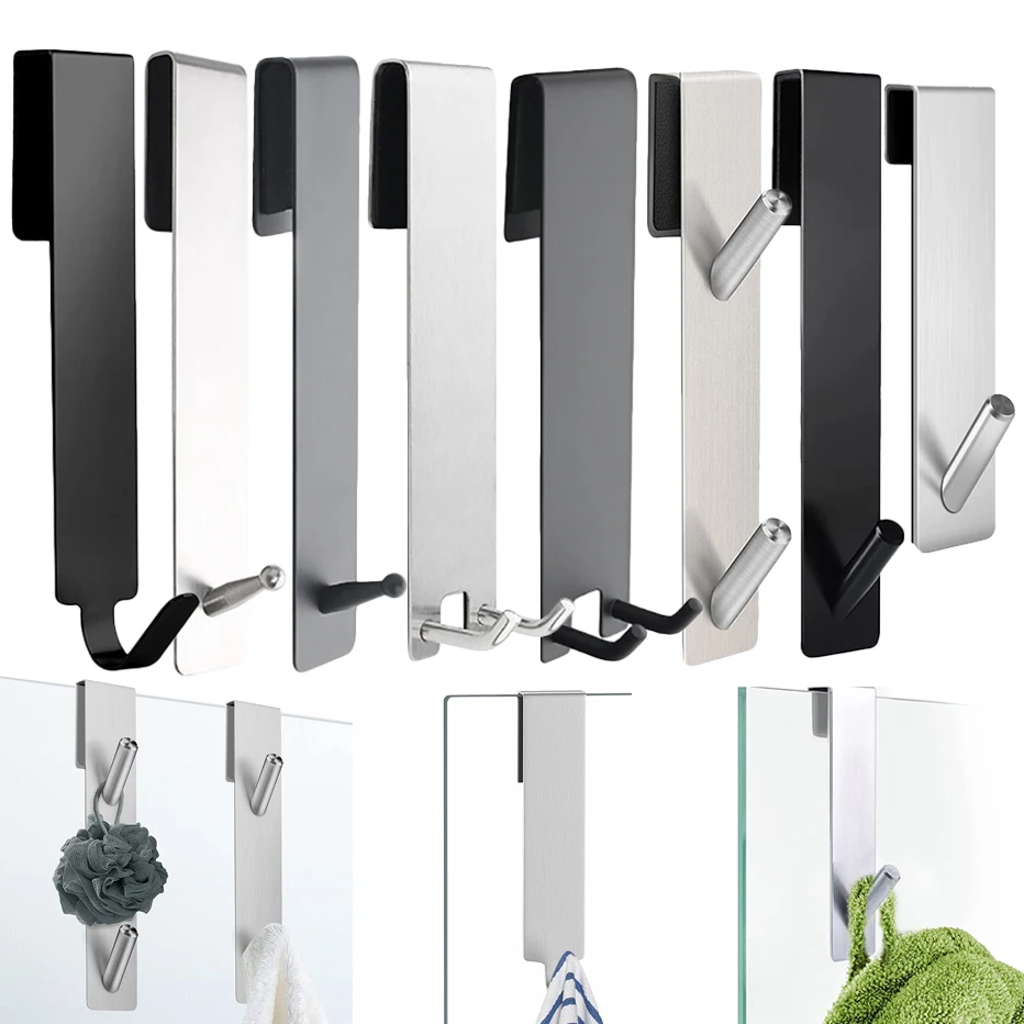 Metal Hook Wall Mount Hooks Wall Organizer Hook Multi Purpose Hooks Bathroom Shower Door Hook Over Glass Door Shower Towel Rack Stainless Steel Drilling Free Towel Holder Hanger