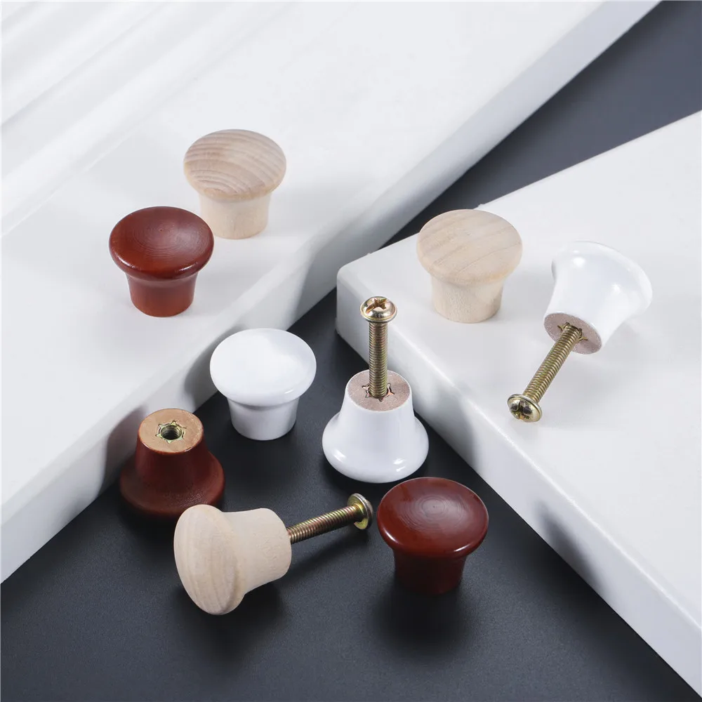 Furniture Knobs Mini Wood Knobs 5pcs with Screw for Cabinet Drawer Dresser