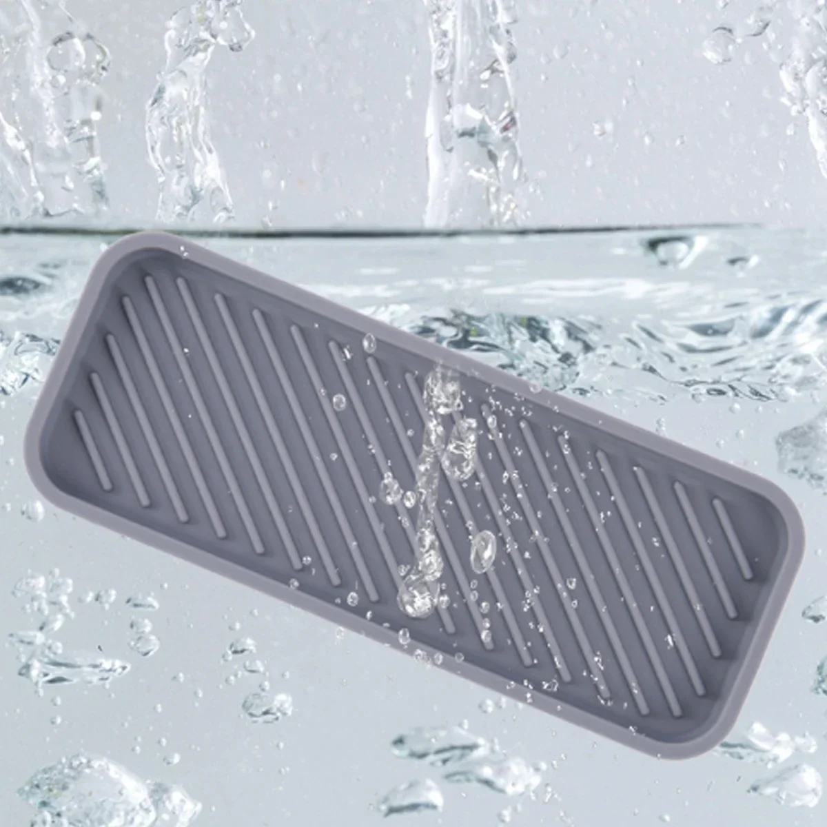 23*9cm Kitchen Silicone Sink Holder Soap Dispenser Countertop Tray Bathroom Shower Shampoo Bottle Storage Tray Draining Pad 5