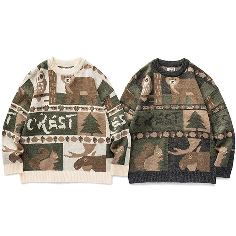 

Y2k Winter Vintage Cartoon Sweater Men Japanese Cute Bear Knitted Sweater Pullovers Harajuku Loose Oversized Couple Sweaters
