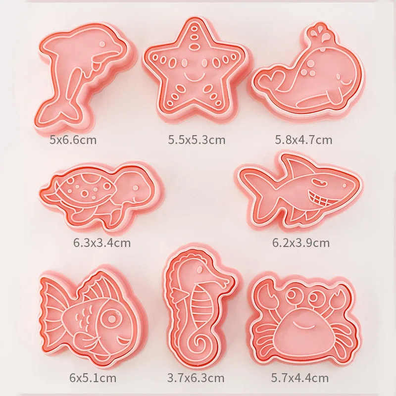 8Pcs/set Ocean Animal 3D Cartoon Cookie Mold Biscuit Cutter Stamps DIY Fondant Plunger Cake Tools Kitchen Baking Pastry Bakeware