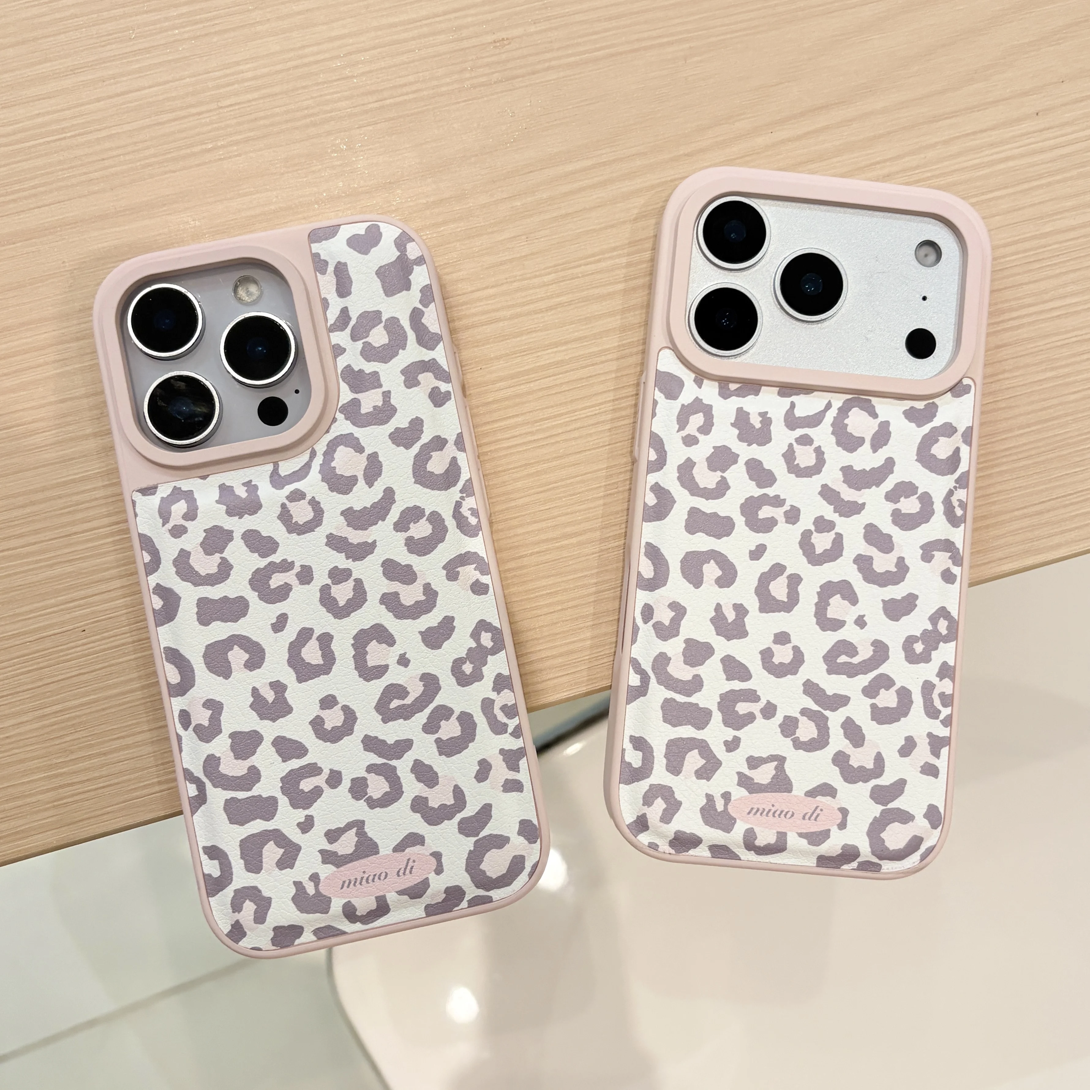 Lovely Pink Leopard Print Faux Leather Matte Protective Phone Case