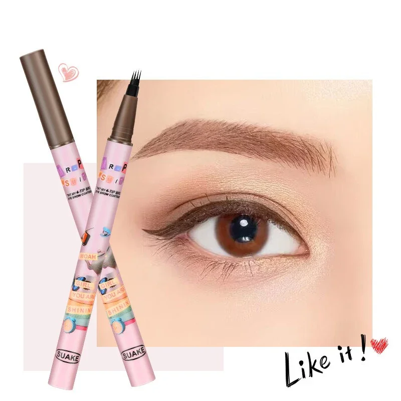 4 Colors Eyebrow Pen Waterproof 4 Fork Tip Eyebrow Tattoo Pencil Cosmetic Long Lasting Natural Dark Brown Liquid Eye Brow Pencil 3
