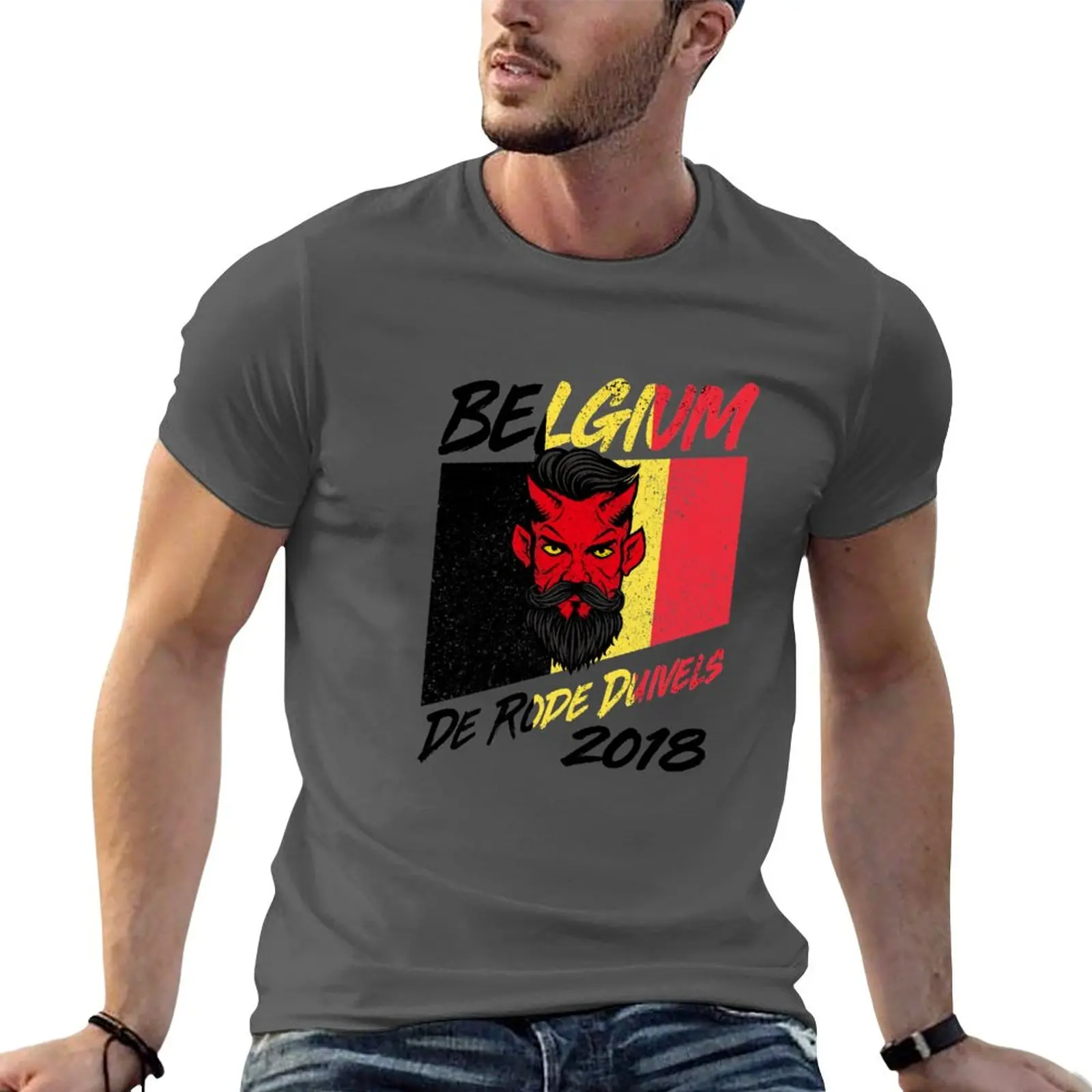 

New Belgium World Soccer Shirt, Belgian Team De Rode Duivels Tee T-Shirt graphics t shirt plain black t shirts men