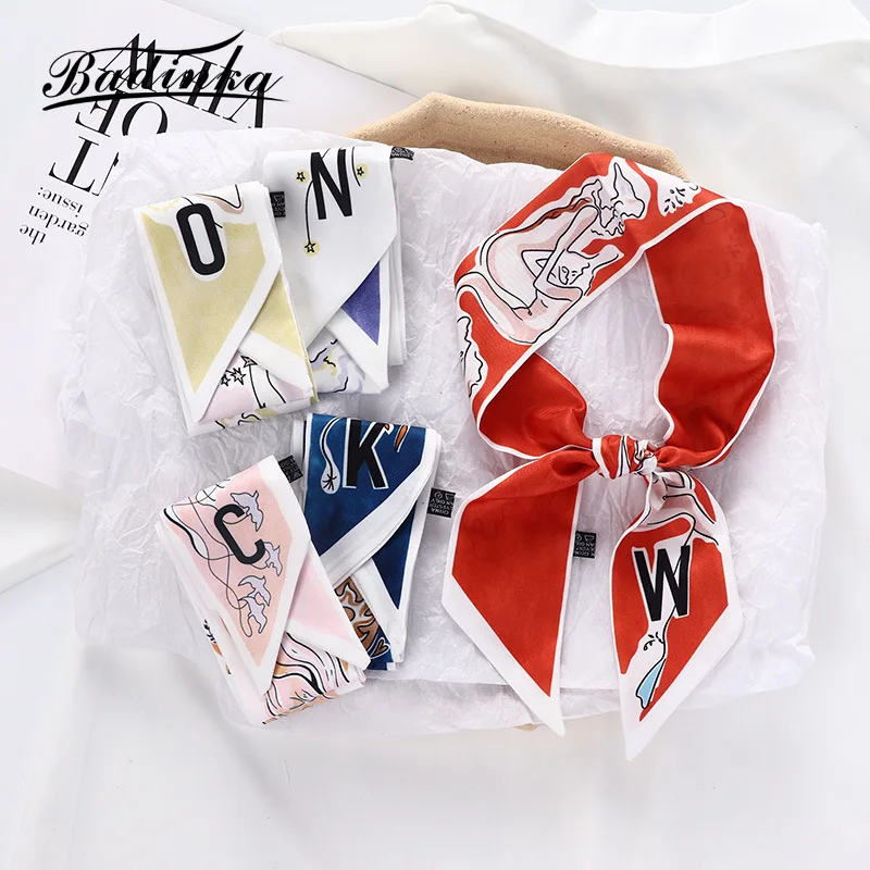 26 Initial Letter Silk Hair Satin Scarf Bag  Skinny Scarves Design Wrist Towel Foulard Neckerchief Headband for Ladies 2022 2