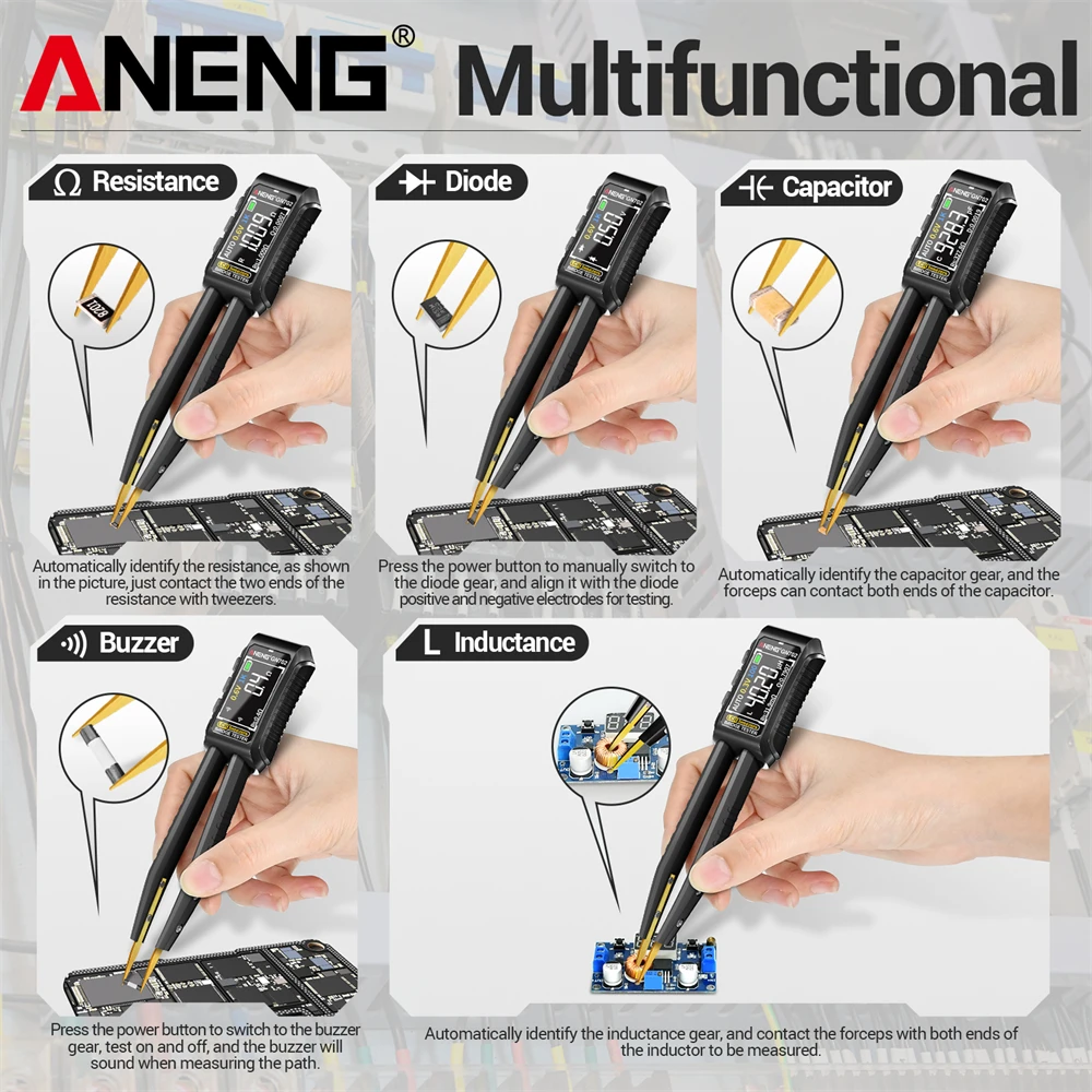 ANENG GN702 Smart Bridge Tweezer LCR SMD ESR Tester Resistance Capacitance Inductance Continuity Diode Hz Auto Test Tools