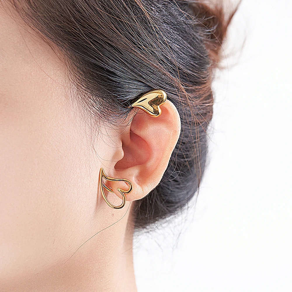 ENFASHION Heart Ear Clip For Women Aretes De Mujer Ear Cuff 18K Pated Gold Color Fashion Jewelry Everydaywear Office E231457G