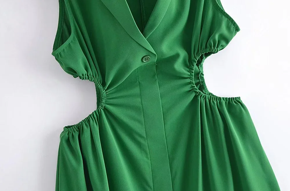 mesh bathing suit cover up KPYTOMOA Women Fashion Hollow Out Pleated Green Midi Dress Vintage Sleeveless Front Buttons Female Dresses Vestidos Mujer bathing suits and cover ups