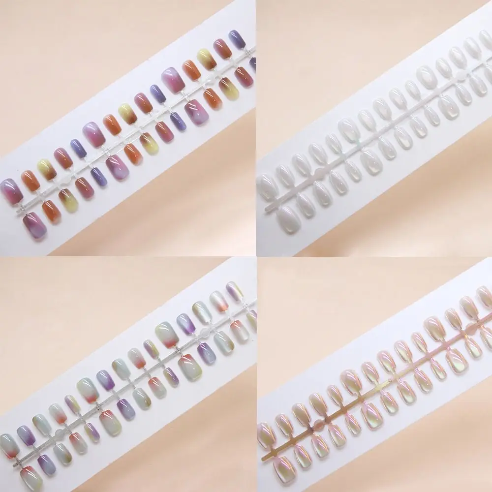 

Long Square False Nails Fashion Cat Eye French Nail Tips Full Cover Detachable Press on Nails DIY