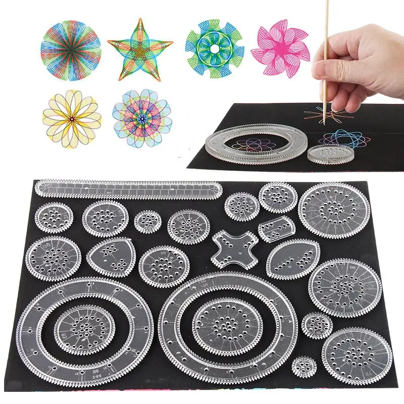 Drawing Toy Spirograph Design Arts Craft Kit 10-33pcs Classic Amazing Rainbow Magic Scratch Paper Set Children Kids Educational