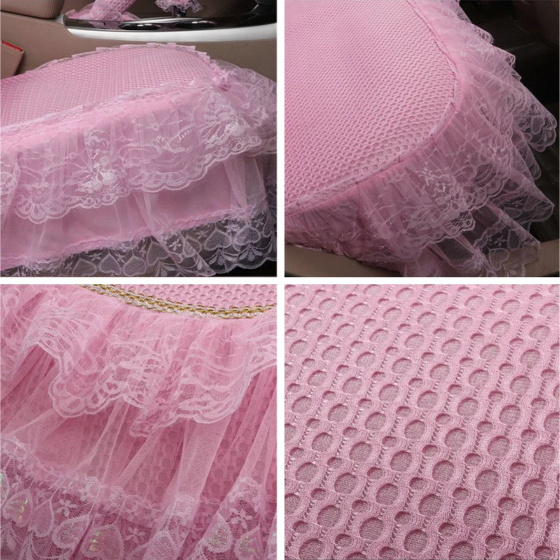 Universal Cute Pink Car Seat Covers Sets For Women Girls Full Set Interior Kawaii Decoration Protector Accessories For BMW Audi