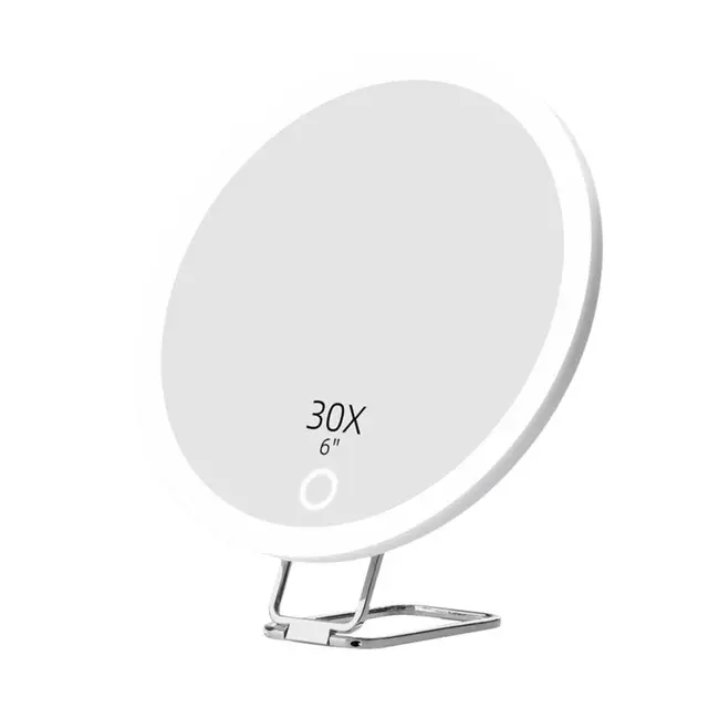 Portable Led Table Stand Foldable Pocket 30X Magnifying Mirror With Light Make Up Mirror With Lights For Travel