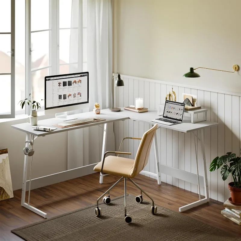 Description Picture 2 of itemL Shaped Gaming Desk Computer Office Desk, 47 Inch Corner Desk with Large Monitor Stand(White/Rustic Brown)optional