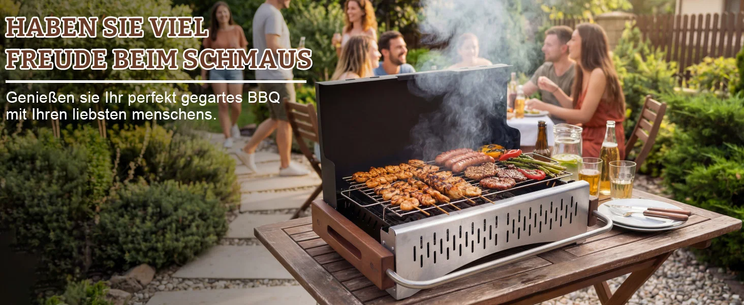 ompakter Holzkohlegrill für Camping, Picknick und Garten