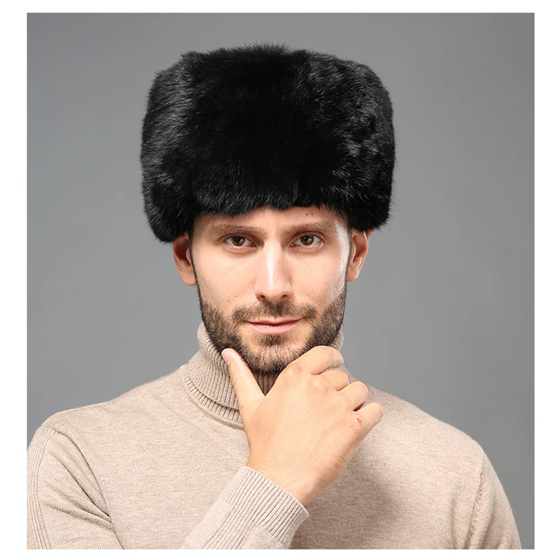الشتاء في الهواء الطلق رجل ريال الأرنب الفراء قبعة الطبيعية الدافئة الأرنب الفراء منفذها القبعات الذكور جودة 100% قبعات فرو الأرنب الحقيقي