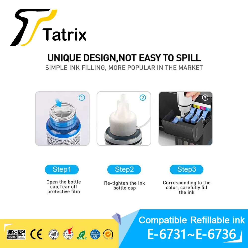 673 T673 T6731 Compatible Color Bulk Water Based Bottle Refill Dye Ink For Epson L805 L850 L810 L800 L1800 Printer