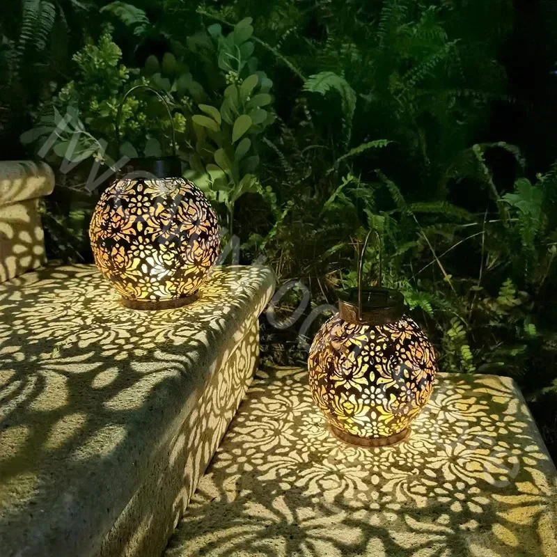 LED outdoor courtyard solar lights garden balcony terrace decorative landscape hollow iron art projector lamp ornament pendant
