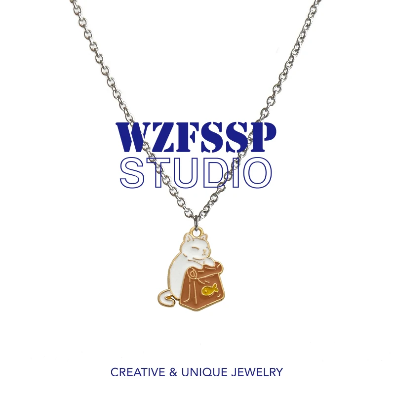 Ожерелье WZFSSP с эмалированным котом ожерелье подвеской для женщин и девушек