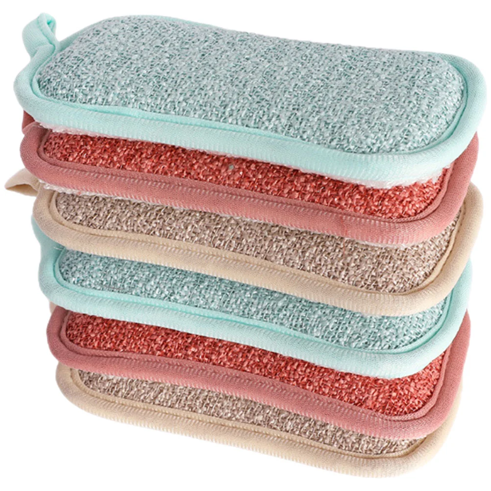 

6pcs Reusable Wok Sponges Kitchen Clean Tools Daily Use Scrub Sponges Dish Sponges With Linen Cover