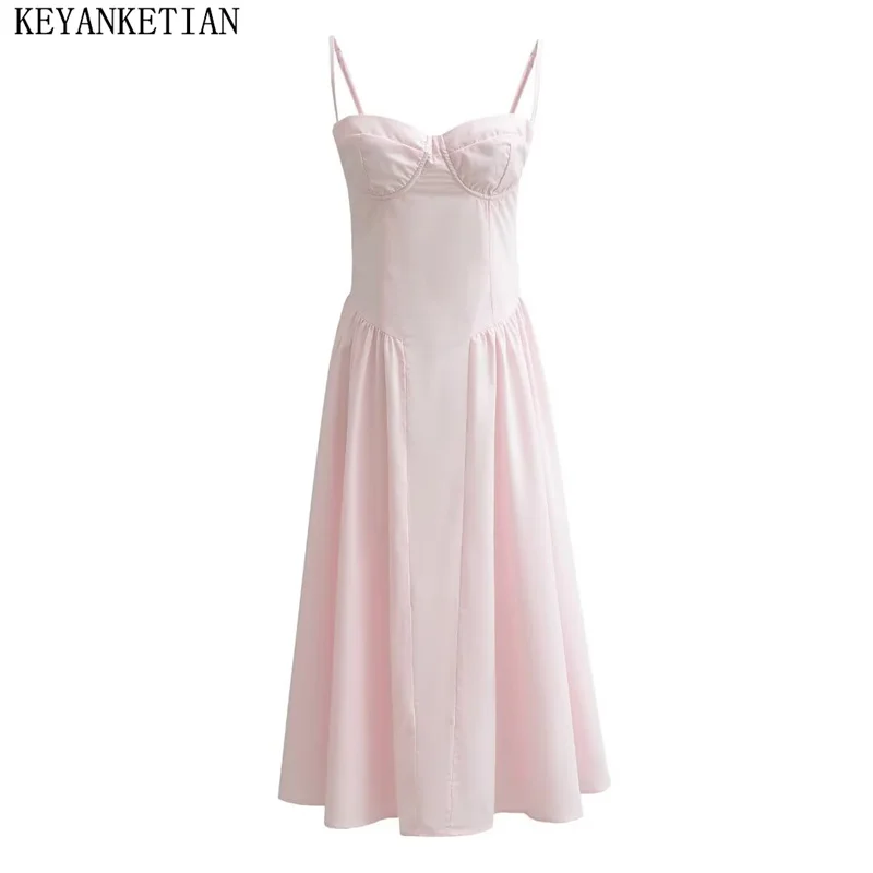 

Новинка 2024, Женский корсет KEYANKETIAN, платье с лямкой на шее, праздничное элегантное привлекательное розовое платье с завышенной талией и открытой спиной
