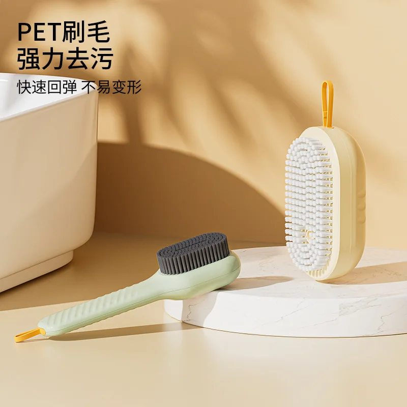 Multi functional shoe brush with liquid addition, specifically designed for washing clothes, is a magical tool for shoe brushing