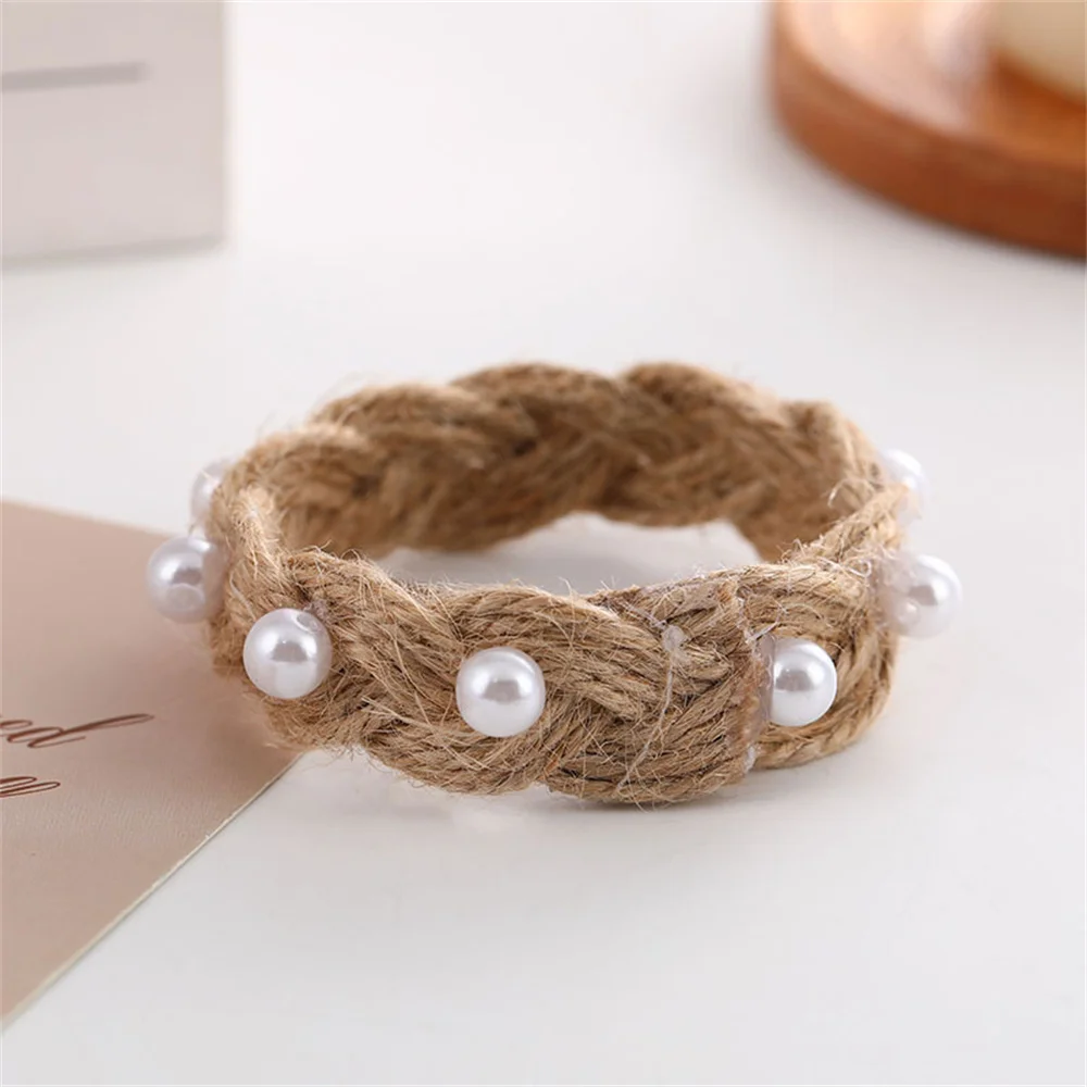 

10/PCS New hand-woven twine pearl napkin ring napkin ring napkin buckle table ornaments in stock