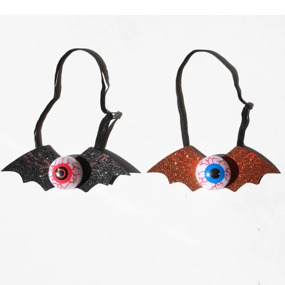 Spooky Halloween Light Up Eyeball Tie Haunted Realistic Gold Dust Bat Bow Tie Reusable Adjustable Straps Halloween Tie Props
