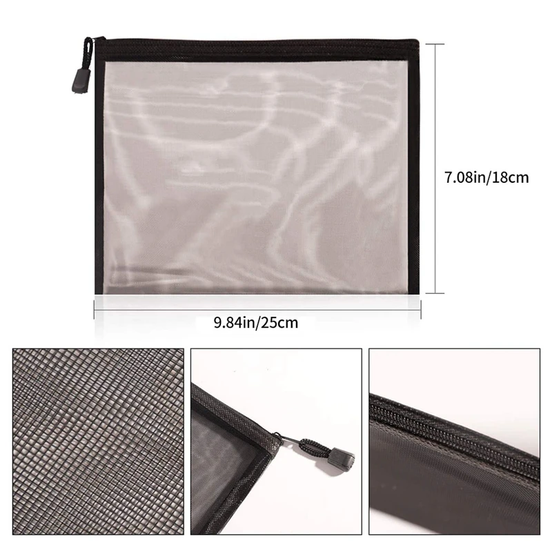 12 Pieces Mesh Bags Black Mesh Zipper Pouch Makeup Bags Cosmetic Travel Organizer Bags Pencil Case 2