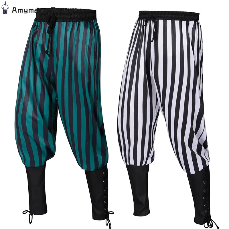 

New Men's Trousers Striped Fashion Steampunk Sweatpants Renaissance Medieval Viking Voyager Pants Casual Jogging Pants S-2XL