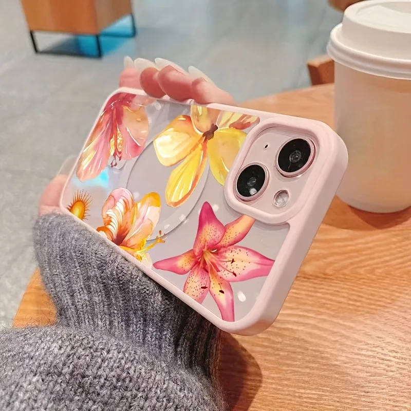Floral Yellow & Pink MagSafe Wireless Charging Phone Case with Air Magnetic Cover