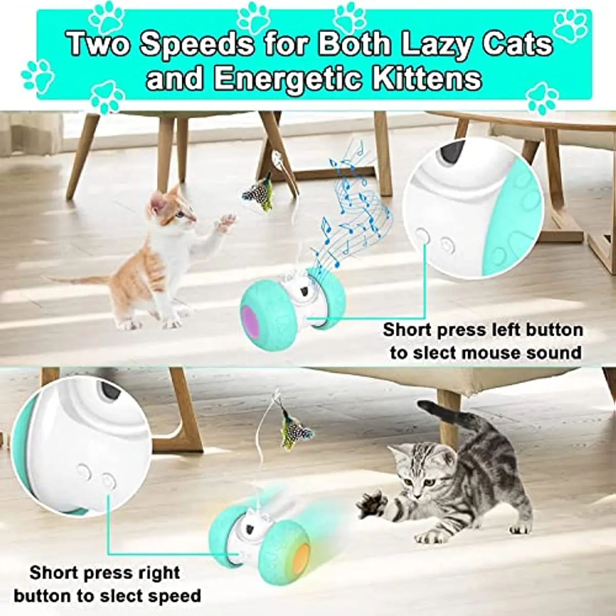 ATUBAN Interactive Cat Toys for Indoor Cats, Feather and Ball Cat