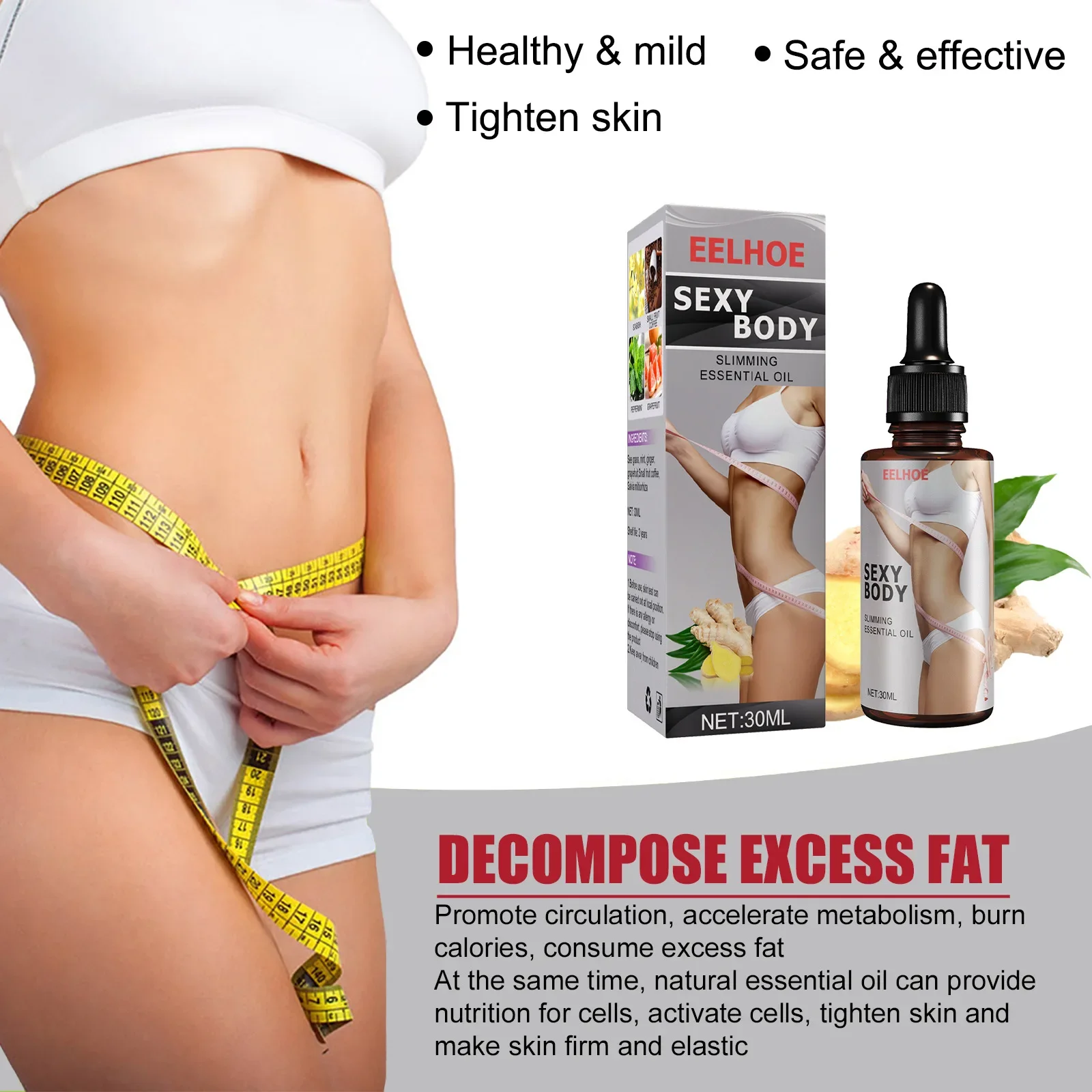 Body Shaping Essential Oil Tightens the Belly Strains the Abdomen Shapes Thin Thigh Muscles and Slims the Body