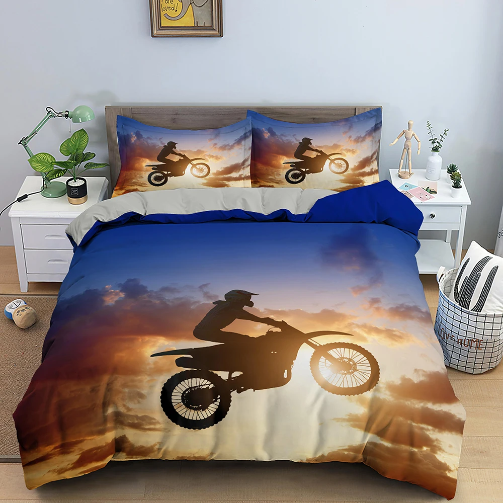 Bicicleta da sujeira capa de edredão motocross conjunto cama para o menino  motocicleta cavaleiro jogo rei poliéster consolador capa com fronha