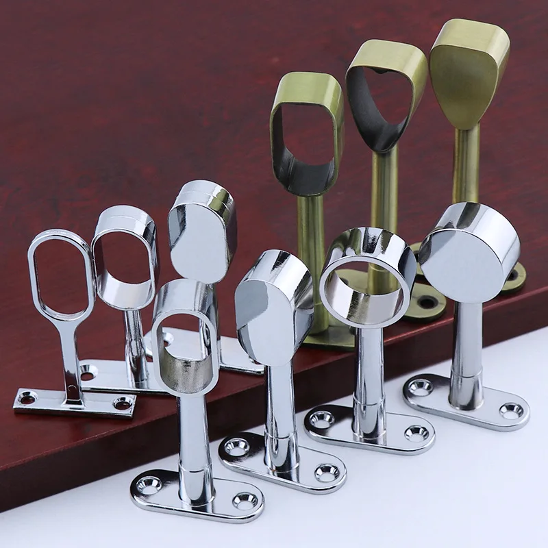 Zinc-alloy round head wardrobe cabinet clothes through seat steel pipe fittings hanging rod curtain tube seat solid towel seat