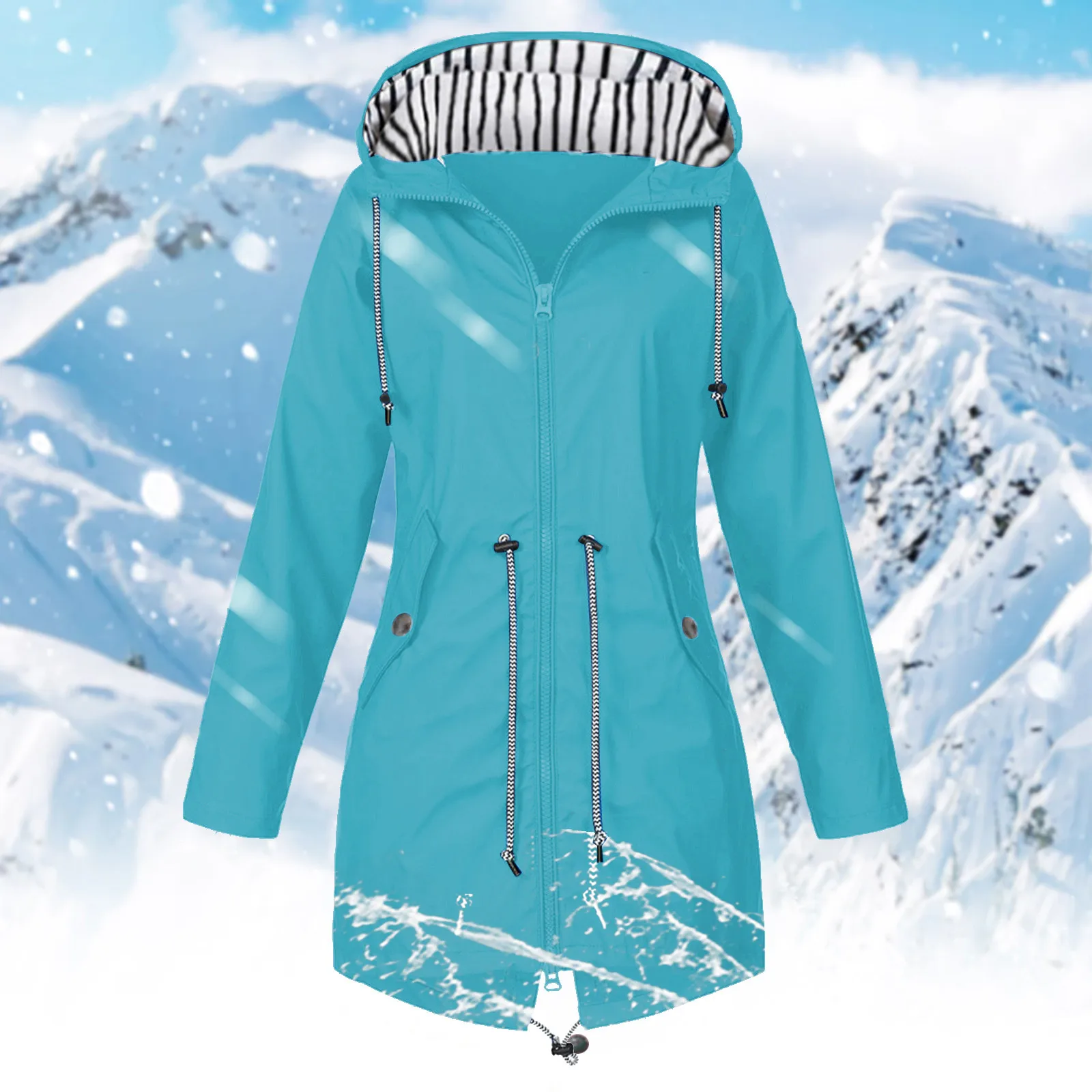 Womens Waterproof Raincoat 2024 Fashion Casual Basic Outdoors Trench Lightweight Drawstring Jackets Hiking Clothes For Lady