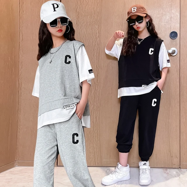 2PCS 2024 new Summer teens Girls Clothes children Sets Outfits Kids loose T- shirt + ankle-tied Pants tracksuit 6 8 10 12 14 Year - AliExpress