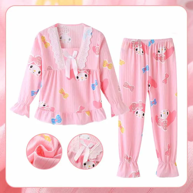 

Kawaii Sanrio/высокое качество; Хлопковая пижама с длинными рукавами для девочек; Koomi Melody; Милая Детская домашняя ночная рубашка с цветочным рисунком; Рождественский подарок