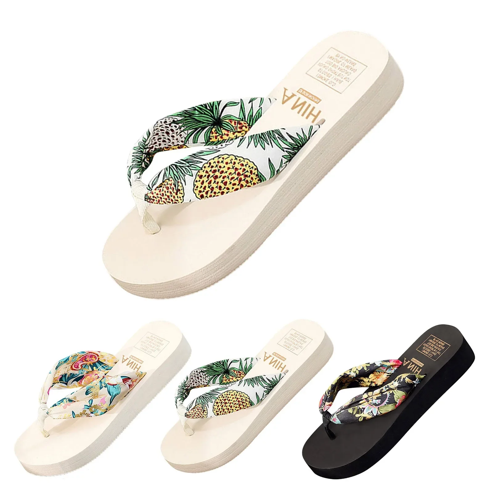 Summer Floral Printing Slippers Women Bohemian Satin Strap Platform Wedge Flip Flops Outdoor Thick Bottom Beach Shoes beach slippers women slippers women flip flops flip flops