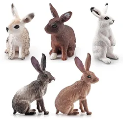Rabbit Figures 5-Pcs Bunny Toy Figurines For Easter Realistic Rabbit Farm Animal Toy Room Decoration Party Favor Garden Decor