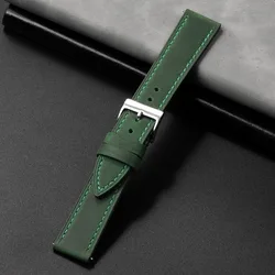 Vintage Brown Calfskin Leather Watch Strap - Premium Soft Wristband - 22mm (Green)