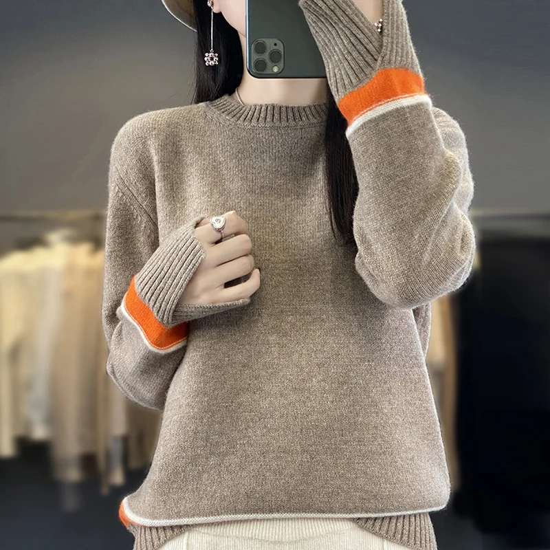 

100% Merino Wool Cashmere Sweater Women Knitted Sweater Round Neck Long Sleeve Pullovers Autumn Winter Clothing Warm Jumper Tops