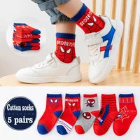 5 Pairs Children Sock Medium Length Anime Cartoon Comfort Warm High Quality Kids Baby Socks Boy Spiderman Socks Four Seasons 2