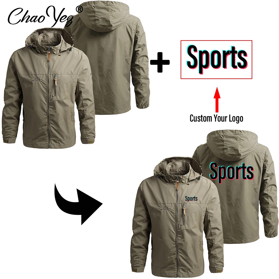 2024 DIY Autumn New Men Waterproof Hooded Custom Logo Windbreaker Jacket Coat Men Casual Outdoor Hiking Jacket Male Coat 5XL 2