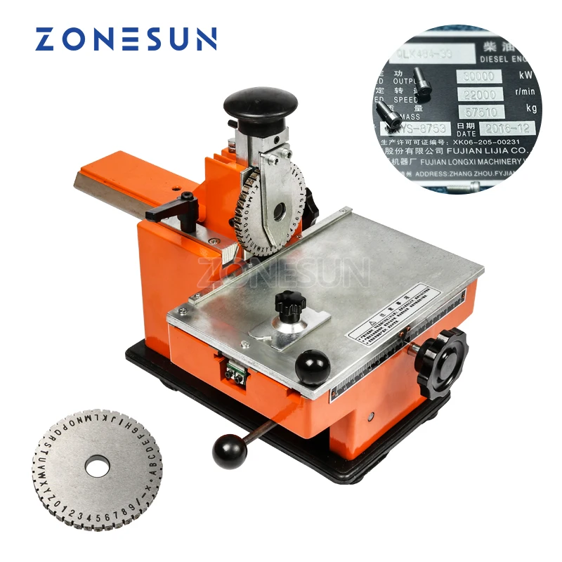 ZONESUN Embossing Machine ZX-360 Metal Sheet Manual Steel Aluminum Alloy  Name Plate Stamping Machine Label Engrave Tool