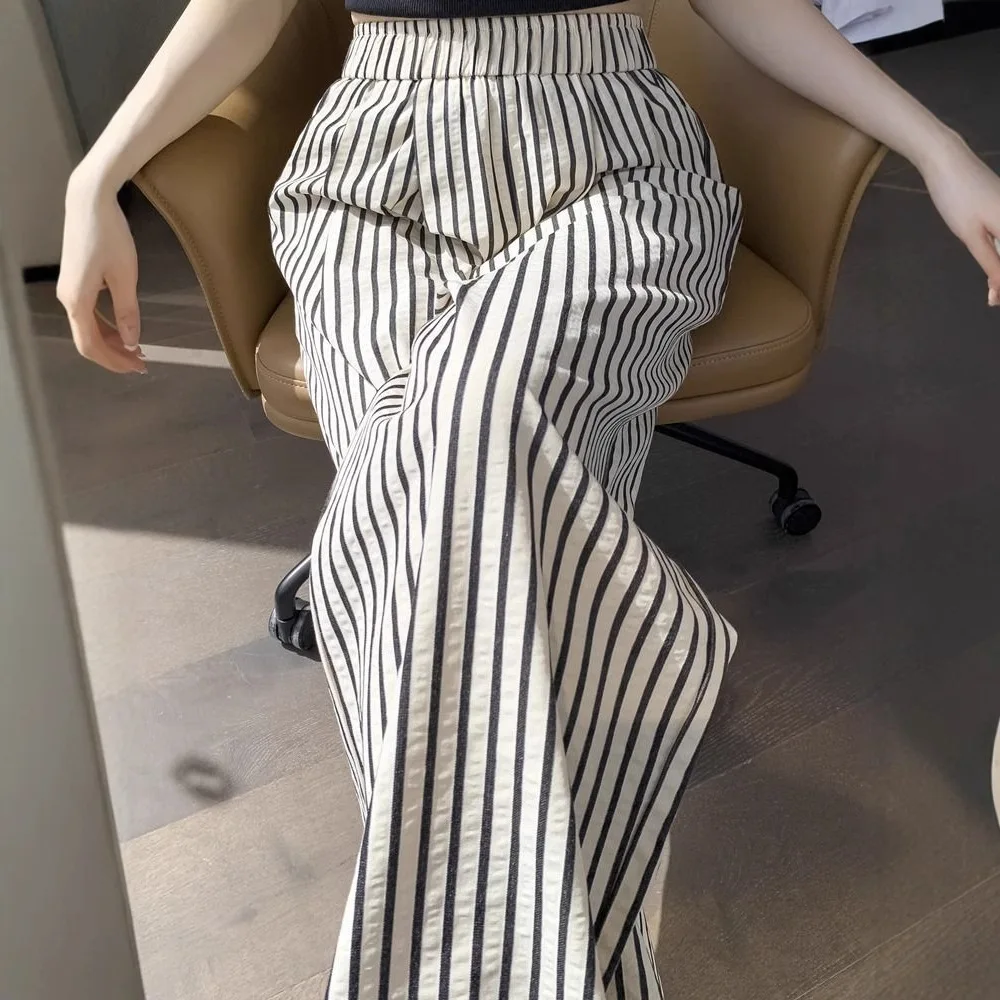 Summer Casual Striped Wide Leg Pants Women Lightweight Loose
