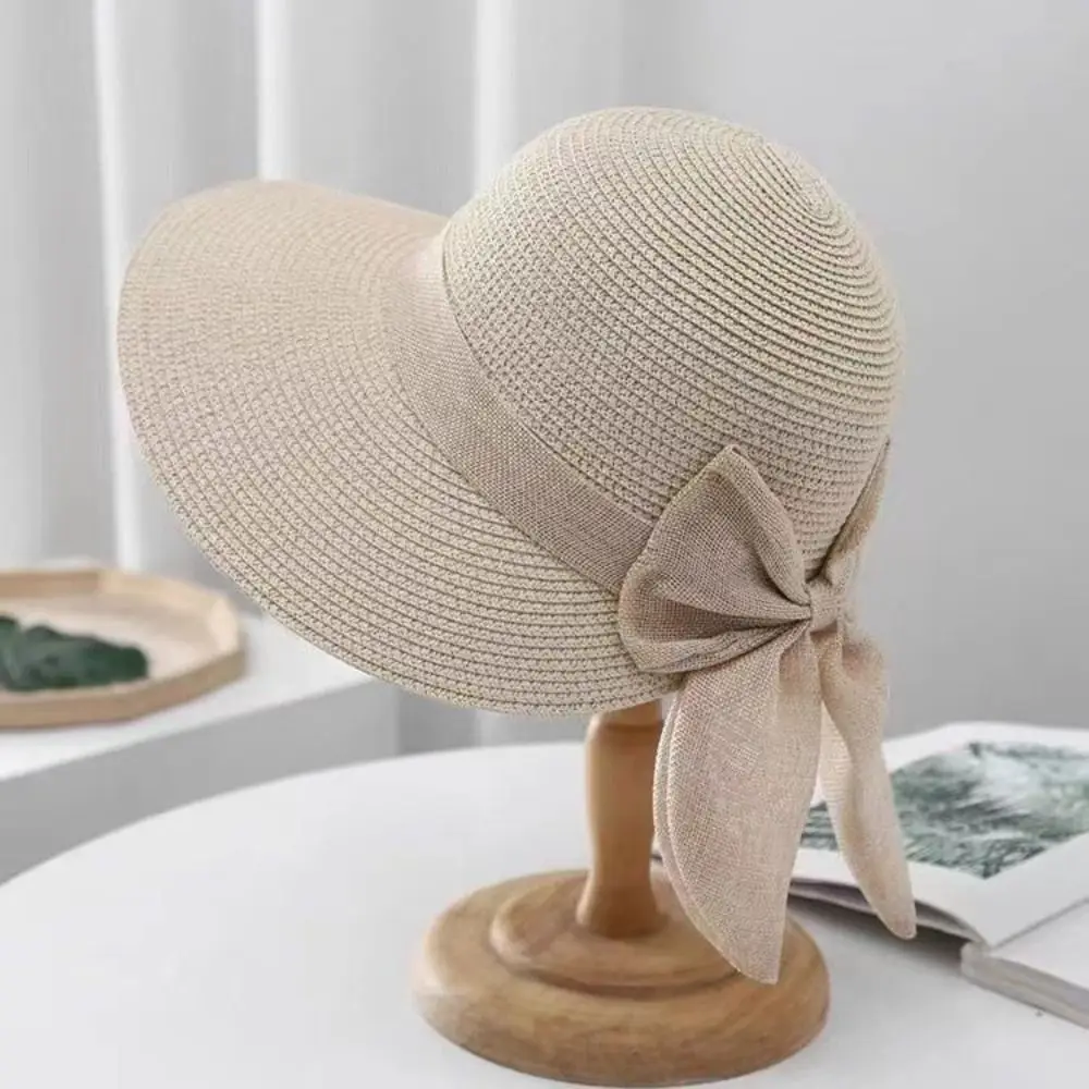 Wide Brim Sun Hat Bowknot Straw Hat Beach Cap UV Protection