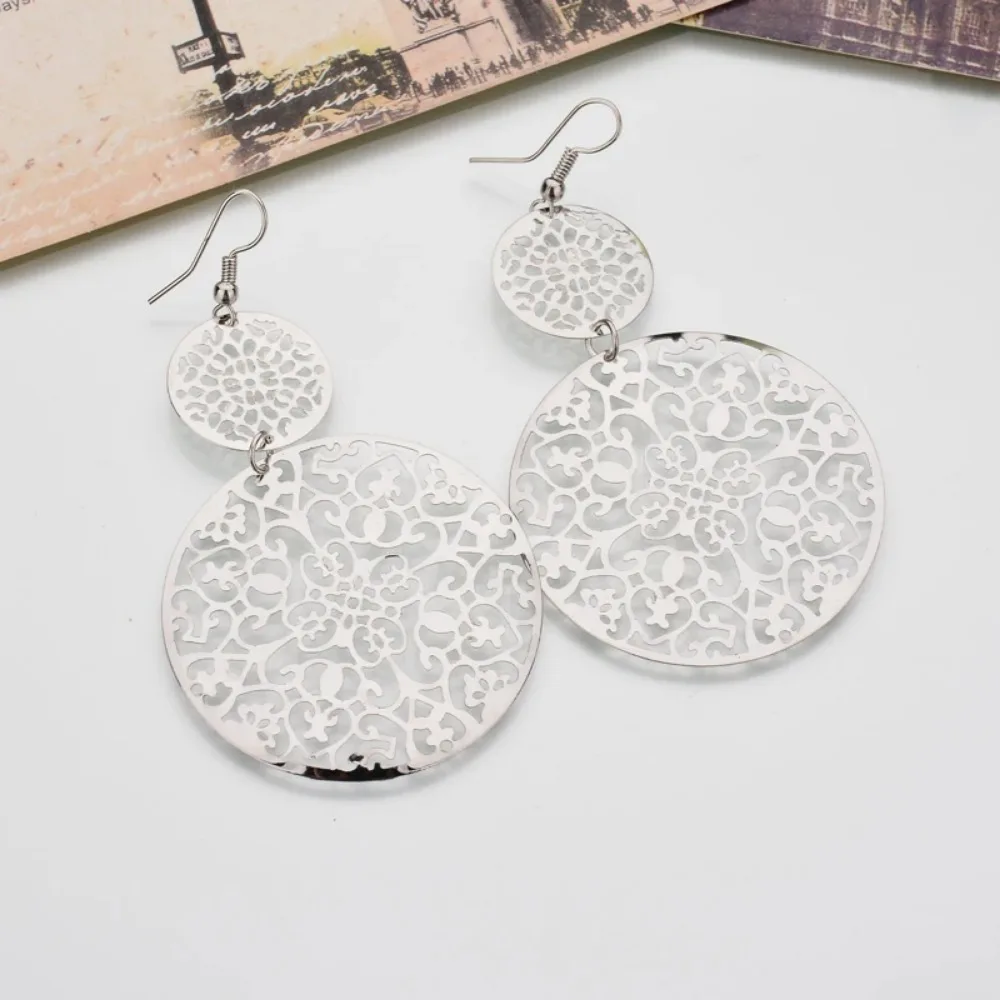 FSUNION Dangle Earrings Long Earrings Drop Earrings Pendant Earrings Trendy Simple Gold/Black/Silver Color Long Earrings For Women Classic Pattern Hollow Round Bijouterie